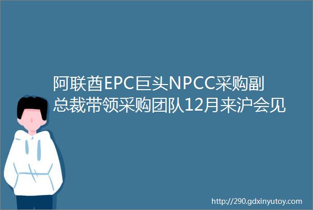 阿联酋EPC巨头NPCC采购副总裁带领采购团队12月来沪会见中国供应商